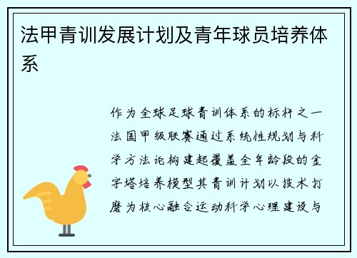 法甲青训发展计划及青年球员培养体系